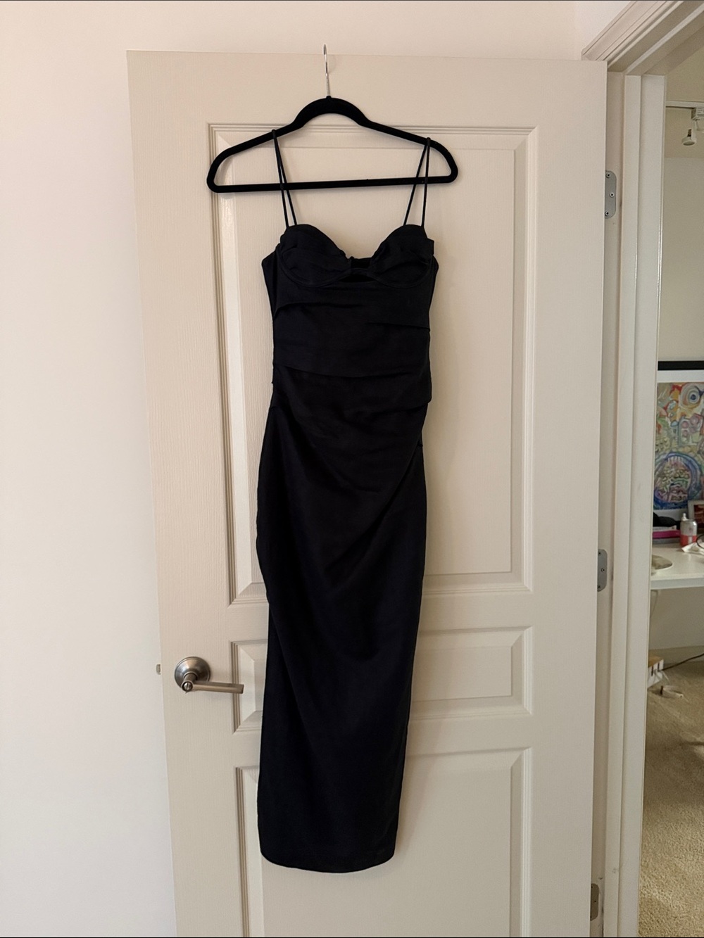 SIR the label Black Spaghetti-Strap Linen Midi Dress Sz 1/Small